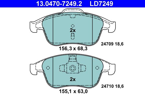 ATE 13.0470-7249.2 - Kit de plaquettes de frein, frein à disque cwaw.fr