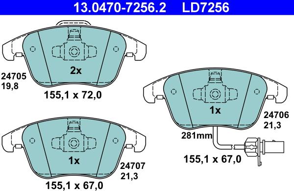 ATE 13.0470-7256.2 - Kit de plaquettes de frein, frein à disque cwaw.fr