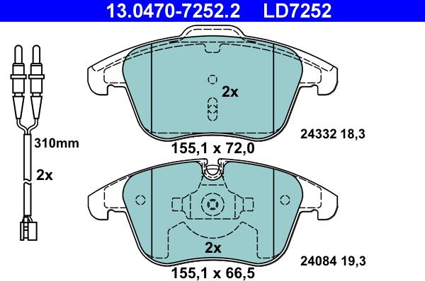 ATE 13.0470-7252.2 - Kit de plaquettes de frein, frein à disque cwaw.fr