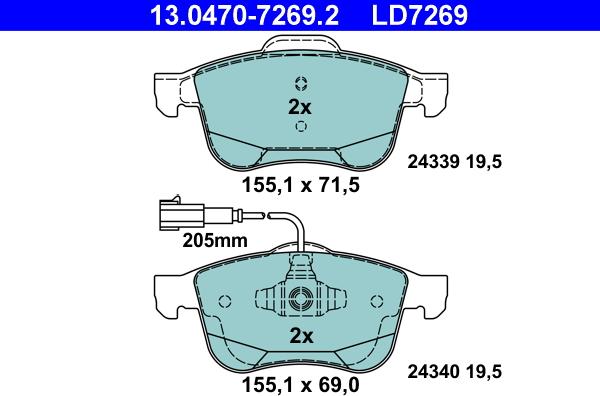 ATE 13.0470-7269.2 - Kit de plaquettes de frein, frein à disque cwaw.fr