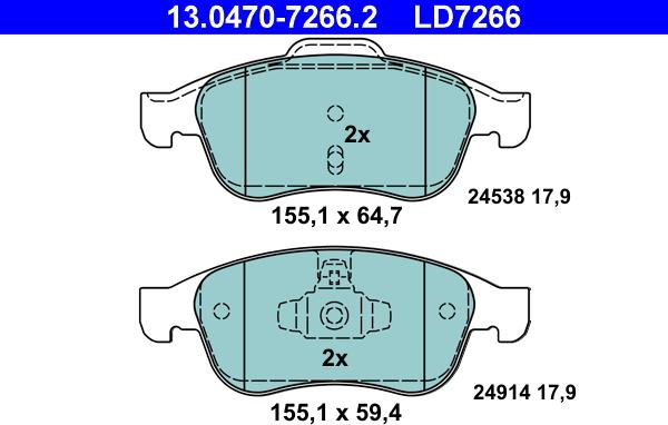 ATE 13.0470-7266.2 - Kit de plaquettes de frein, frein à disque cwaw.fr