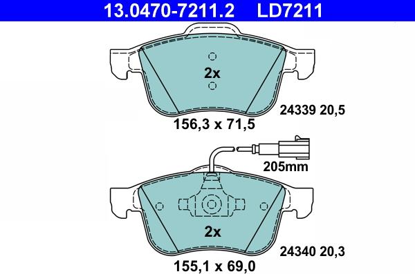 ATE 13.0470-7211.2 - Kit de plaquettes de frein, frein à disque cwaw.fr