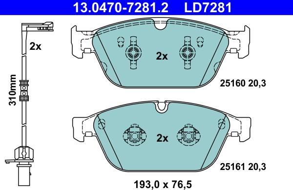 ATE 13.0470-7281.2 - Kit de plaquettes de frein, frein à disque cwaw.fr