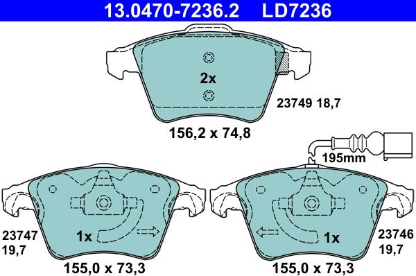 ATE 13.0470-7236.2 - Kit de plaquettes de frein, frein à disque cwaw.fr