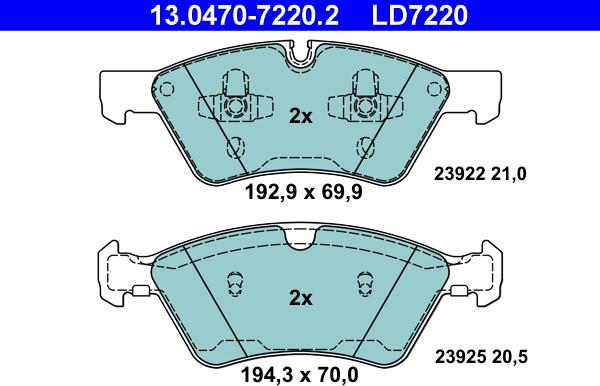 ATE 13.0470-7220.2 - Kit de plaquettes de frein, frein à disque cwaw.fr