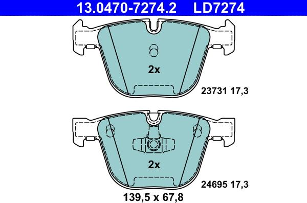 ATE 13.0470-7274.2 - Kit de plaquettes de frein, frein à disque cwaw.fr