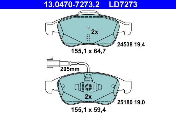 ATE 13.0470-7273.2 - Kit de plaquettes de frein, frein à disque cwaw.fr