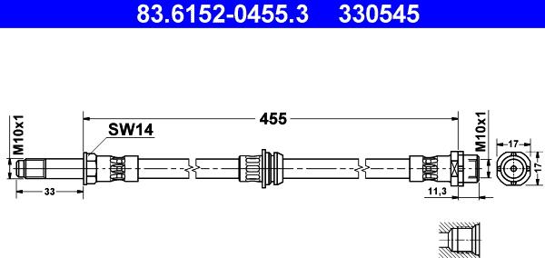 ATE 83.6152-0455.3 - Flexible de frein cwaw.fr