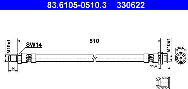 ATE 83.6105-0510.3 - Flexible de frein cwaw.fr