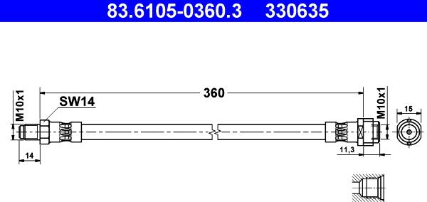 ATE 83.6105-0360.3 - Flexible de frein cwaw.fr