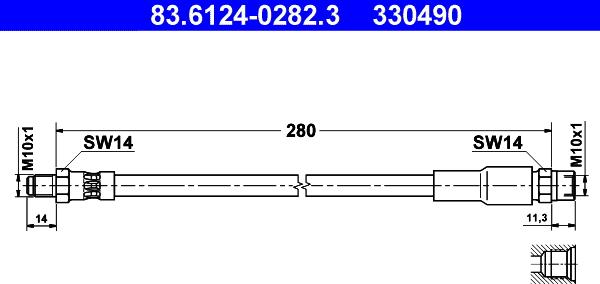 ATE 83.6124-0282.3 - Flexible de frein cwaw.fr