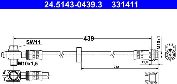 ATE 24.5143-0439.3 - Flexible de frein cwaw.fr