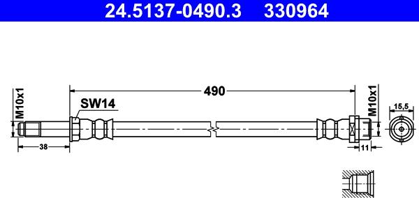 ATE 24.5137-0490.3 - Flexible de frein cwaw.fr