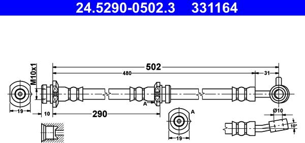 ATE 24.5290-0502.3 - Flexible de frein cwaw.fr