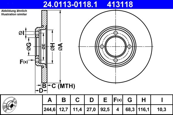 ATE 24.0113-0118.1 - Disque de frein cwaw.fr