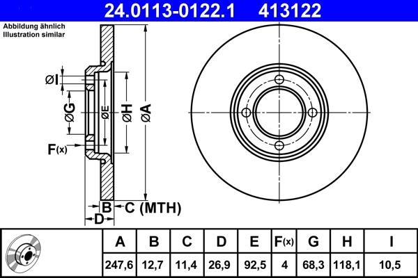 ATE 24.0113-0122.1 - Disque de frein cwaw.fr