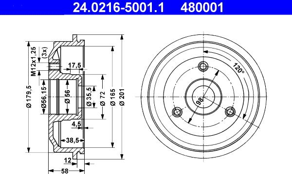 ATE 24.0216-5001.1 - Tambour de frein cwaw.fr