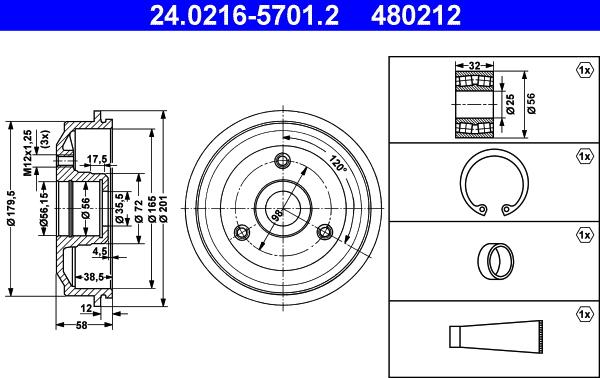 ATE 24.0216-5701.2 - Tambour de frein cwaw.fr