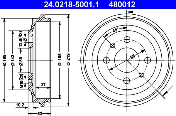 ATE 24.0218-5001.1 - Tambour de frein cwaw.fr