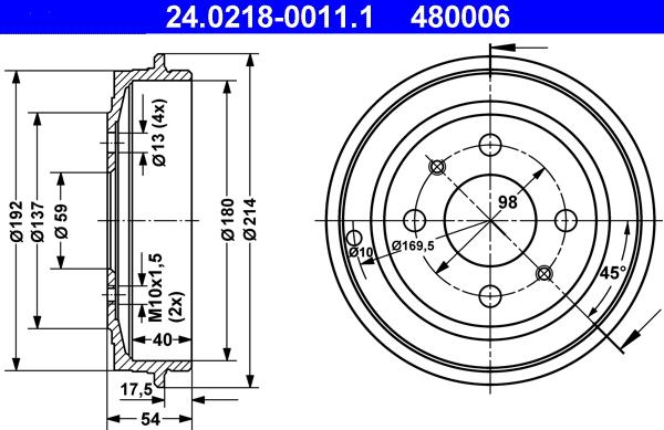 ATE 24.0218-0011.1 - Tambour de frein cwaw.fr