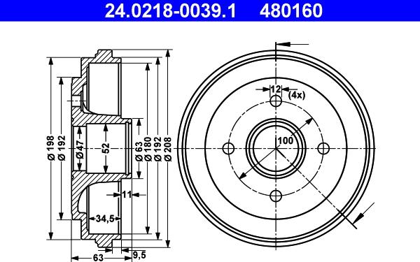 ATE 24.0218-0039.1 - Tambour de frein cwaw.fr