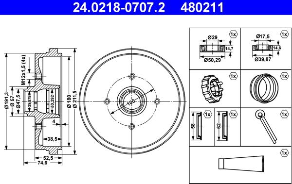 ATE 24.0218-0707.2 - Tambour de frein cwaw.fr