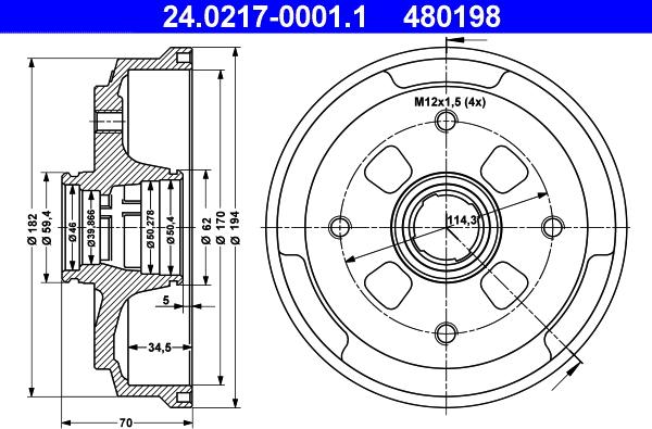 ATE 24.0217-0001.1 - Tambour de frein cwaw.fr