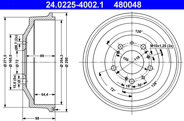 ATE 24.0225-4002.1 - Tambour de frein cwaw.fr