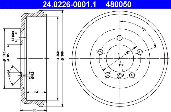 ATE 24.0226-0001.1 - Tambour de frein cwaw.fr