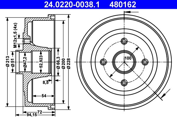 ATE 24.0220-0038.1 - Tambour de frein cwaw.fr