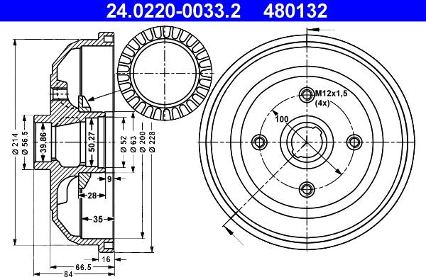 ATE 24.0220-0033.2 - Tambour de frein cwaw.fr