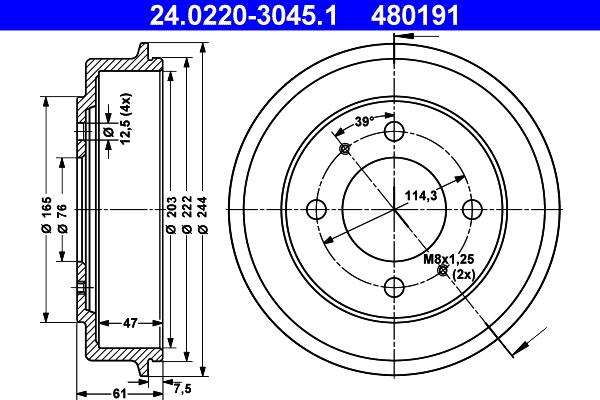 ATE 24.0220-3045.1 - Tambour de frein cwaw.fr