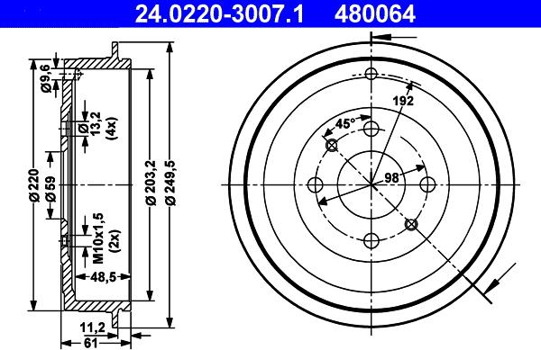 ATE 24.0220-3007.1 - Tambour de frein cwaw.fr