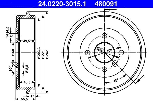 ATE 24.0220-3015.1 - Tambour de frein cwaw.fr