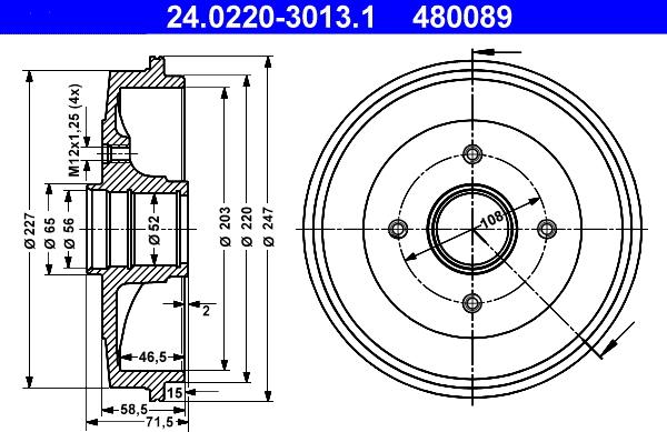 ATE 24.0220-3013.1 - Tambour de frein cwaw.fr