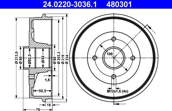 ATE 24.0220-3036.1 - Tambour de frein cwaw.fr