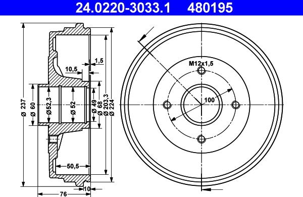 ATE 24.0220-3033.1 - Tambour de frein cwaw.fr