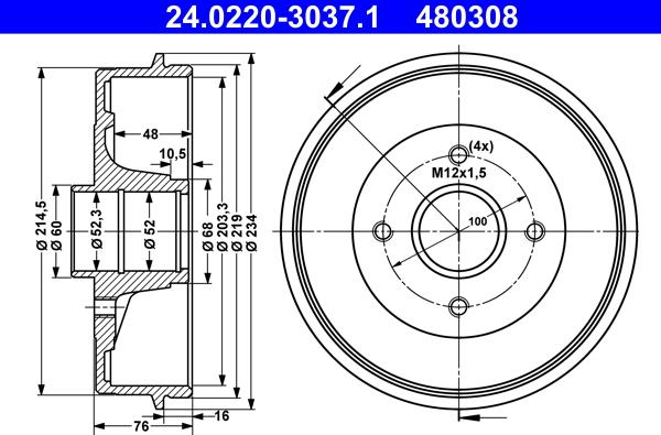 ATE 24.0220-3037.1 - Tambour de frein cwaw.fr