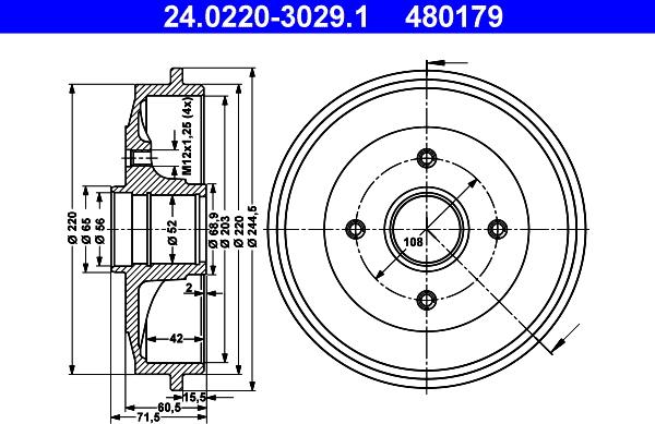 ATE 24.0220-3029.1 - Tambour de frein cwaw.fr