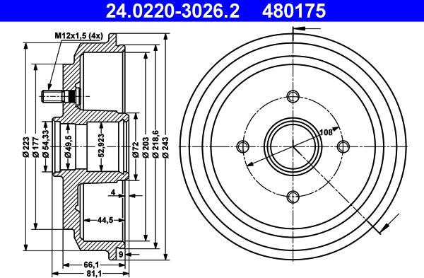 ATE 24.0220-3026.2 - Tambour de frein cwaw.fr