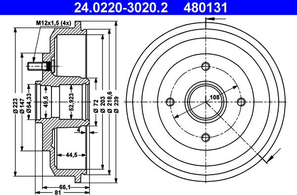 ATE 24.0220-3020.2 - Tambour de frein cwaw.fr