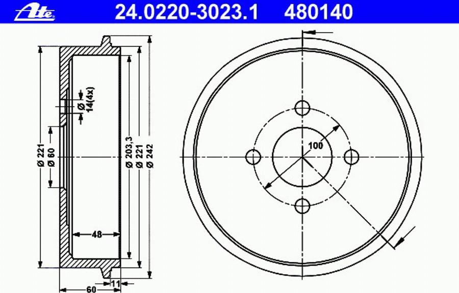 ATE 24022030231 - Tambour de frein cwaw.fr