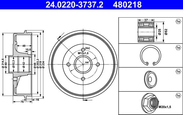 ATE 24.0220-3737.2 - Tambour de frein cwaw.fr