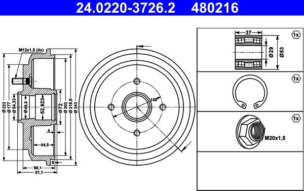 ATE 24.0220-3726.2 - Tambour de frein cwaw.fr