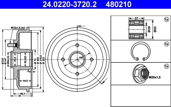 ATE 24.0220-3720.2 - Tambour de frein cwaw.fr