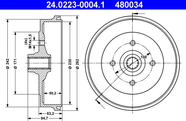 ATE 24.0223-0004.1 - Tambour de frein cwaw.fr