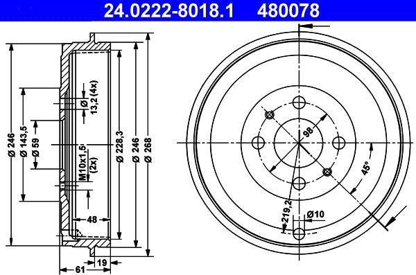 ATE 24.0222-8018.1 - Tambour de frein cwaw.fr