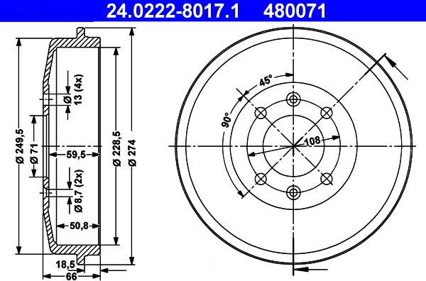 ATE 24.0222-8017.1 - Tambour de frein cwaw.fr