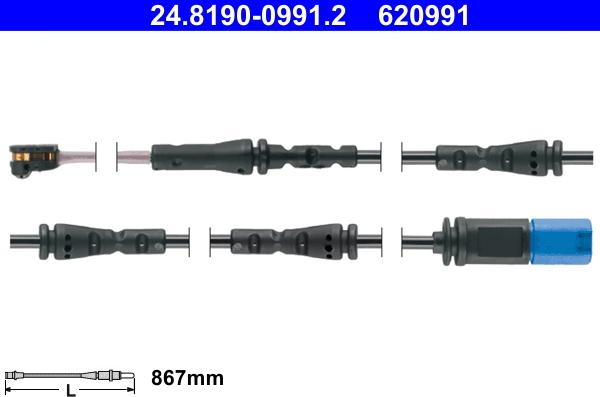 ATE 24.8190-0991.2 - Contact d'avertissement, usure des plaquettes de frein cwaw.fr