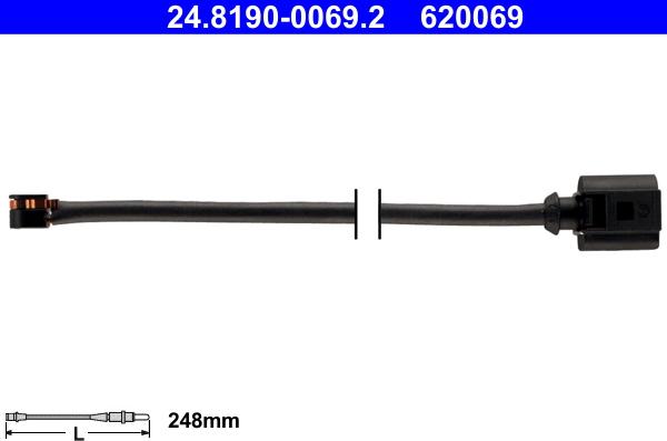 ATE 24.8190-0069.2 - Contact d'avertissement, usure des plaquettes de frein cwaw.fr